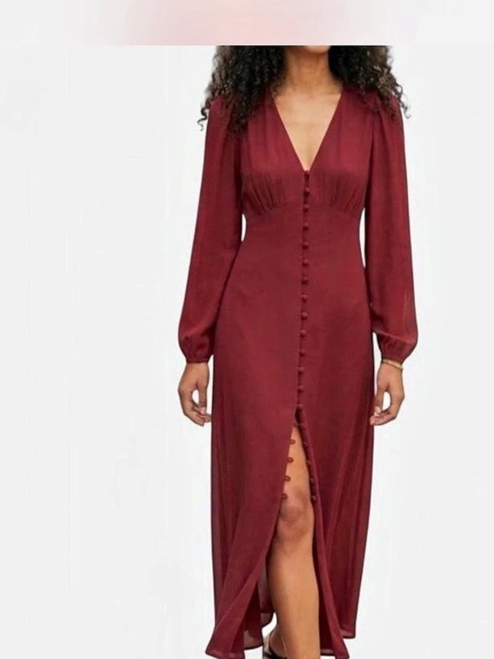 Reformation Brogan Dress Chianti Burgundy Button Front Midi Size 8